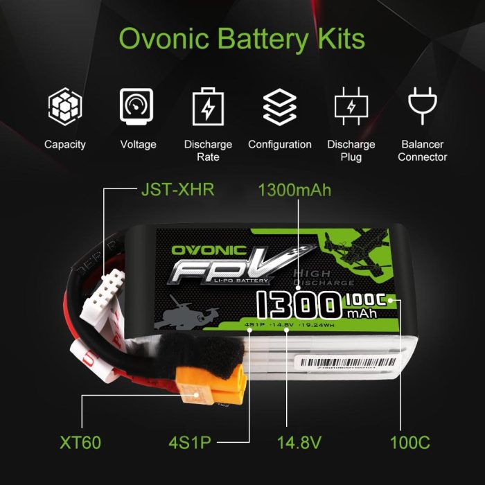 Batería LiPo OVONIC 14.8V 4S 1300mAh 100C con XT60
