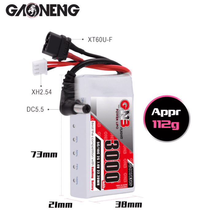 GAONENG-GNB-2S-7.4V-3000mAh-5C-LiPo-Battery-DC5.5-XT60-for-Fat-Shark-HDO-DJI-Goggle