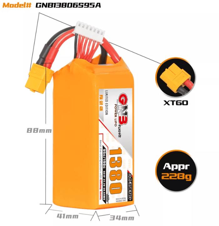 GAONENG-GNB-6S-22.2V-1380mAh-95C-XT60-LiPo-Battery