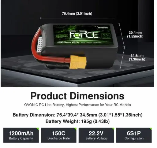 Batería-Ovonic-Force-6S-1200mAh-150C 